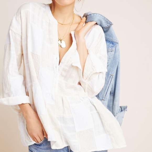 Anthropologie Maeve The Zoe Swing Blouse top boho patchwork plaid - Picture 3 of 14